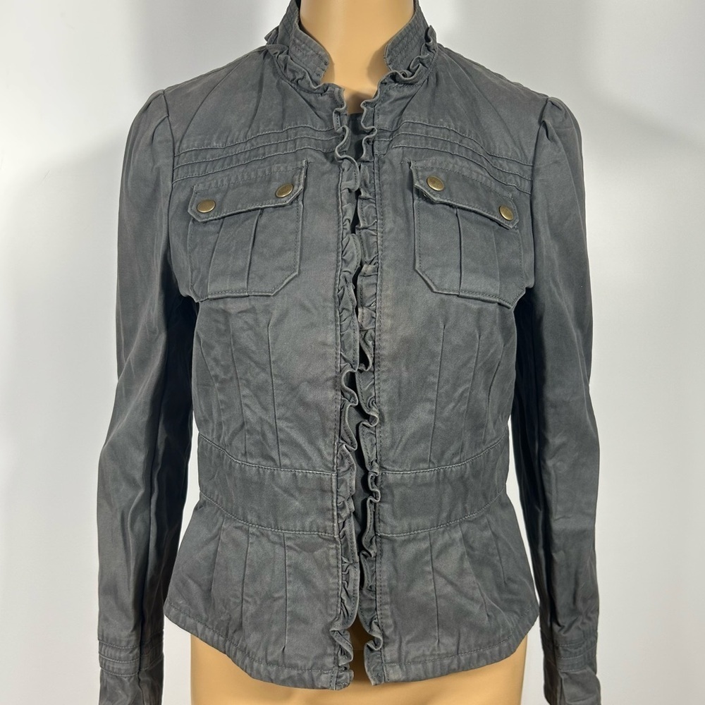 Banana Republic Grey Ruffled Snap Closure Utility Jacket 100% Cotton Size 6p